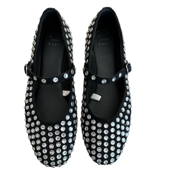 Target Issa Rhinestone Mary Jane Ballet Flats A New Day Black Silver Size 7.5 - Picture 2 of 10
